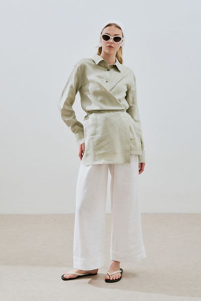 Manuka Linen Binding Detail Shirt Green