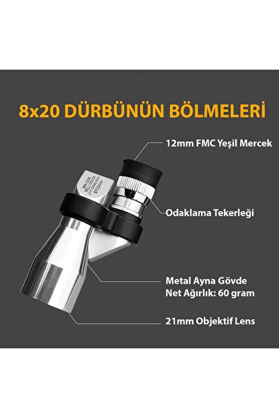 Hepta Collection fortico 8x20 HD Çözünürlük 1000m Görüş Taşınabilir Metal Monoküler Mini Cep Dürbün