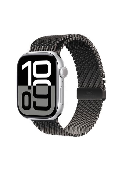 noktaks Apple Watch 7 45mm Compatible - Band Titanium Mesh - Krd-100 - Black-Titanium - T37473