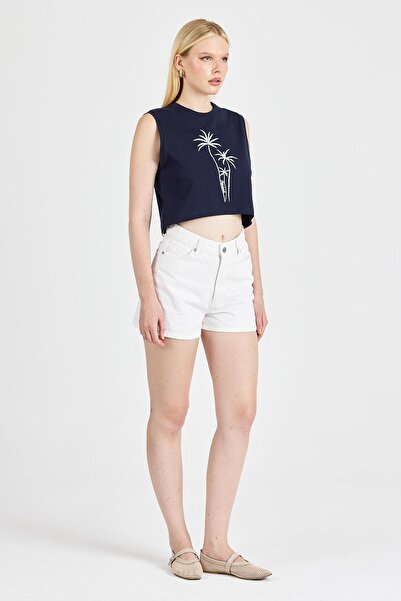 odelon Γυναικείο 100% βαμβακερό Navy Blue Crop