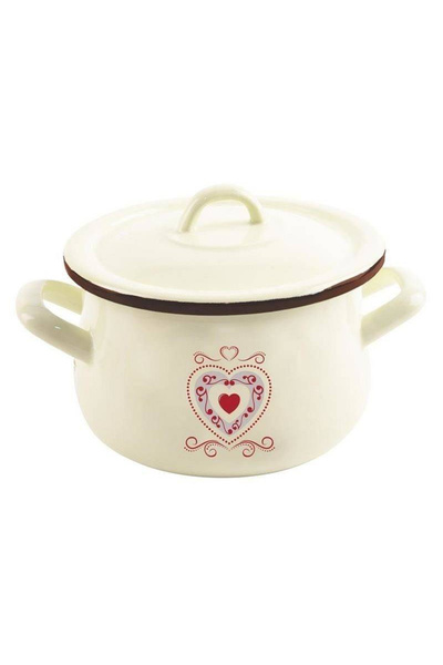shumee Enameled pot with lid, beige, TONCA, 16 cm, 2.3 l