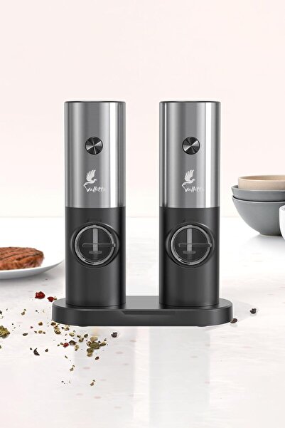 Genel Markalar valletta Olinda 2'Li Standlı Pilli Tuz Karabiber Değirmeni Otomatik Baharat Öğütücü Siyah