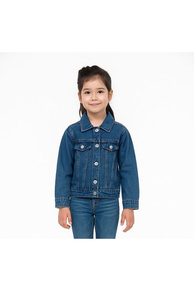 Cemix Girls' Button Closure Multi-Pocket Back Waist Elastic Denim Jacket