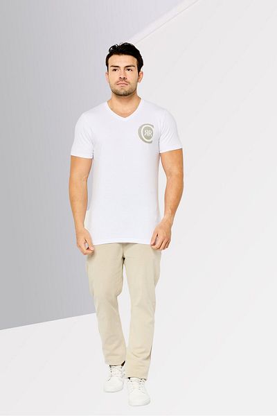 Cerruti 1881 Men V-Neck Short Sleeve Brand Logo T-Shirt, White