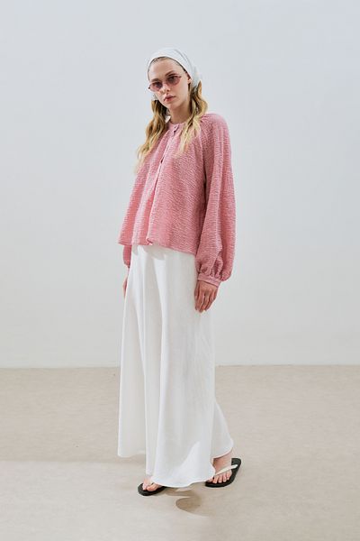 Manuka Textured Collar Buttoned Bluz Pink