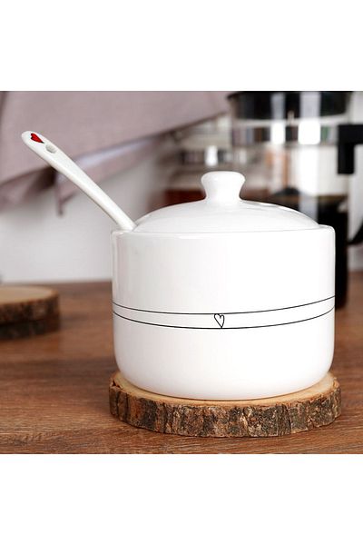 shumee White ceramic sugar bowl with spoon HEART 300 ml