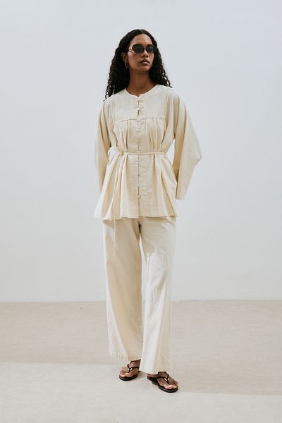 Manuka Textured Tie Trousers Natural