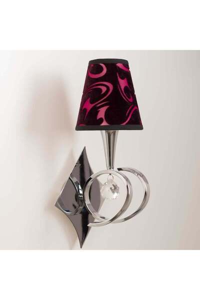 homelight ابليك جداري فضي لامع مع كريستال و مظلة مخمل