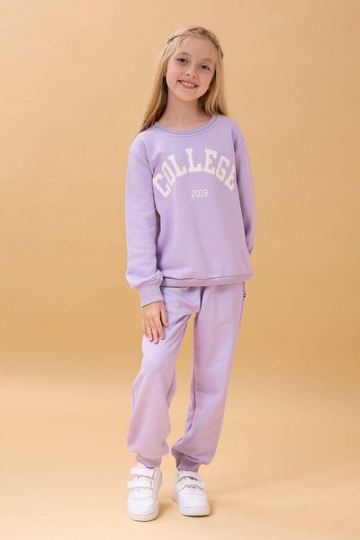 Perendi Girl's Crew Neck Embossed Lettering Detailed 2-Piece Tracksuit Set Without Sharps - Lilac