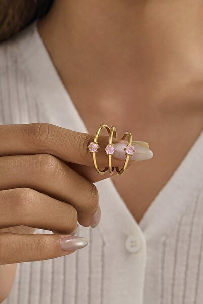 New Obsessions Çelik Yuvarlak Zirkon Taşlı Minimal Eklem Yüzük Seti 3 adet