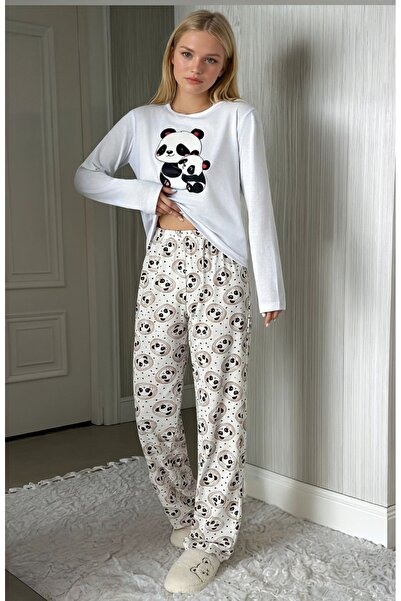 CARLA MARA Uzun Kollu Panda Baskılı Pijama Takım