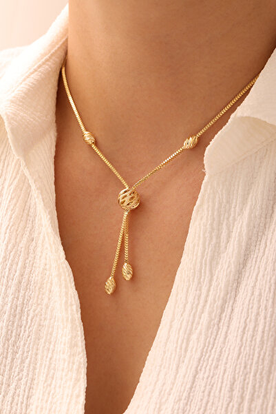 YAVUZ KUYUMCULUK 14 Ayar Altın Buğday Zincir Sallantılı Modern Kolye
