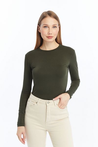LAENT Women's Khaki Black White Round Neck 3-Piece Bodysuit
