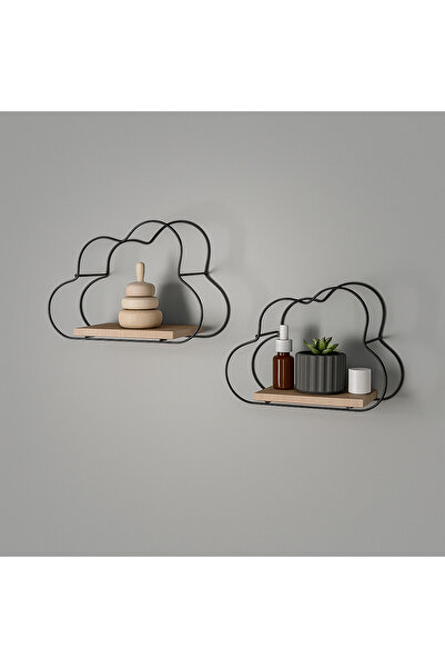 Suntel 2'li Siyah Dekoratif Bulut Duvar Rafı Duvar Dekorasyonu