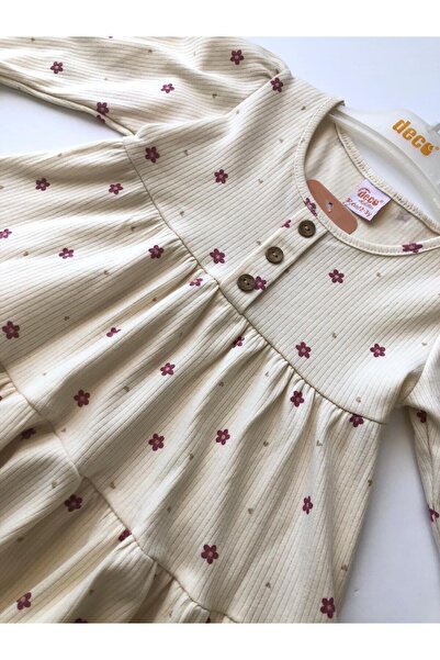 DECO Kız Çocuk Çiçek Desenli İnterlok Elbise