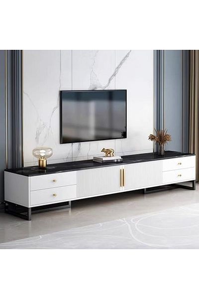 Türkiye طاولة تلفزيون، حامل تلفزيون HXDream، حامل طاولة تلفزيون مع 4 أدراج و2 باب 140 * 30 * 40 سم، مناسب لـ