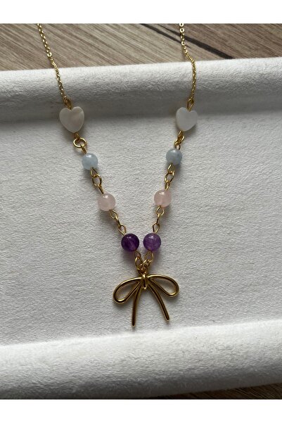 Pel Design Natural Stone Handmade Necklace with Ribbon Detail Yk2