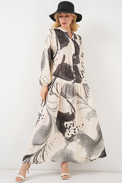 Merterium Γυναικείο μακρύ χιτζάμπ φόρεμα με σχέδιο μαύρο 1155