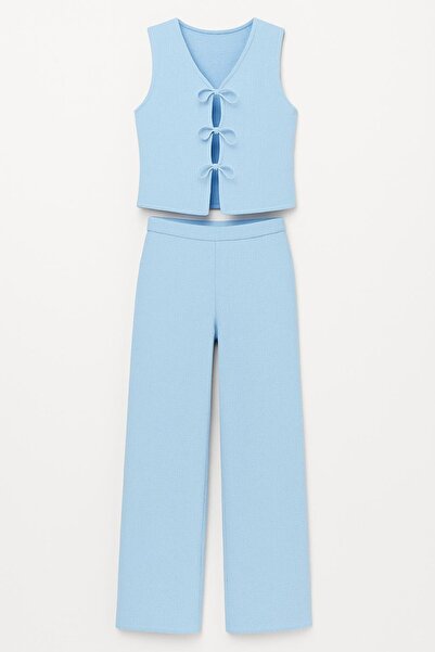 HAKKE Wide Leg wide leg elastic waist basic straight tuck pants set