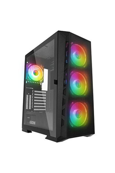 Rampage GLARE Mesh 650W 80+ Siyah 4x12cm ARGB Fan Manyetik Temperli Camlı ATX...