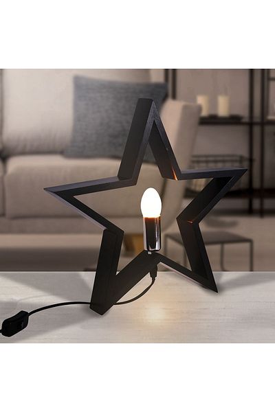 shumee Wooden table lamp, black star, 34.5 cm