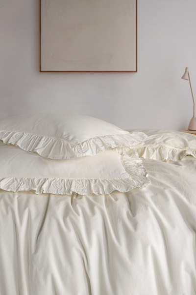 Naturel Collection Ruffled Stonwashed Double Duvet Cover Set 100% Cotton