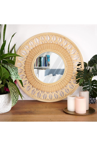 shumee Beige wooden round wall mirror 56 cm