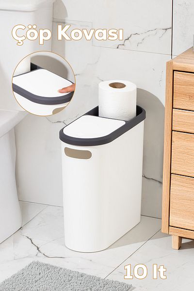 Porsima M-325 Trash Can Bathroom Kitchen Trash Can with Lid Bathroom Trash Can 10 Lt