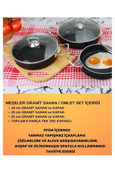 FARALYAHOME Meşeler Granite Omelette Pan Set 3 Piece Set Black