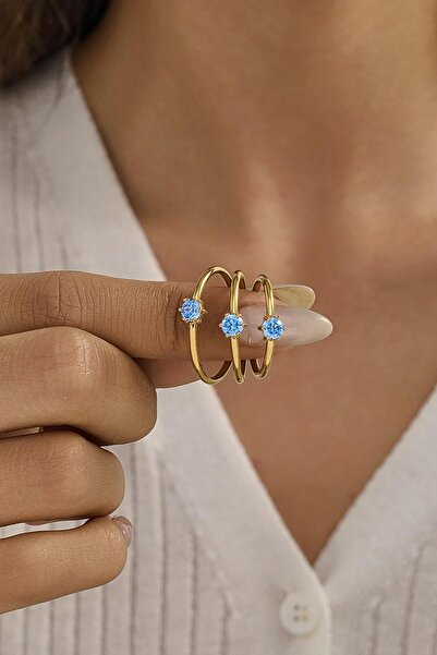 New Obsessions Çelik Yuvarlak Zirkon Taşlı Minimal Eklem Yüzük Seti 3 adet