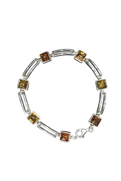 OEN Silver bracelet with multicolor amber, length 18.5 cm, 9 g