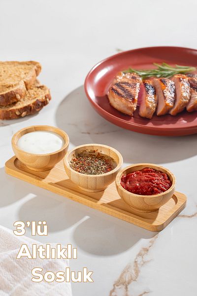 Porsima 2078 3-Piece Wooden Bamboo Bowl Sauce Bowl Jam Bowl Snack Bowl Treats Presentation Set Set
