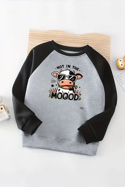 CLAYES Унисекс сиво-черно суитшърт с рамене – Not In The Moood с принт, дълги ръкави