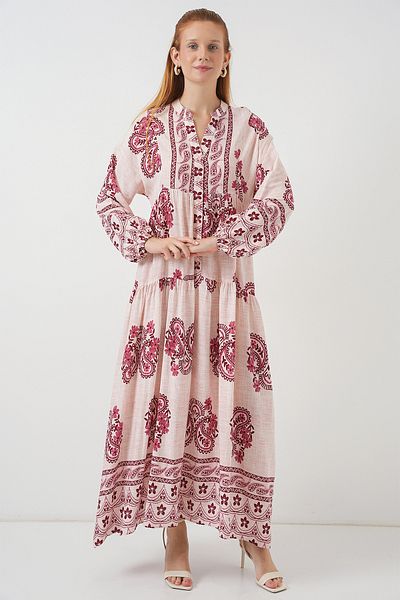 Merterium Rochie lungă hijab cu model pentru femei B.Roșu 1155