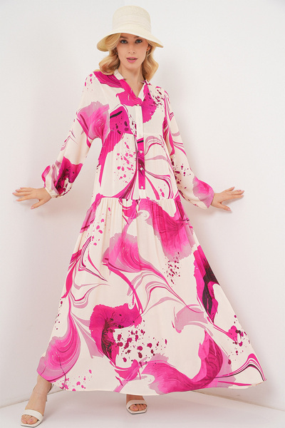 Merterium Rochie lungă hijab cu model pentru femei fucsia 1155