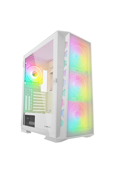 Rampage GLARE Mesh 650W 80+ Beyaz 4x12cm ARGB Fan Manyetik Temperli Camlı ATX...