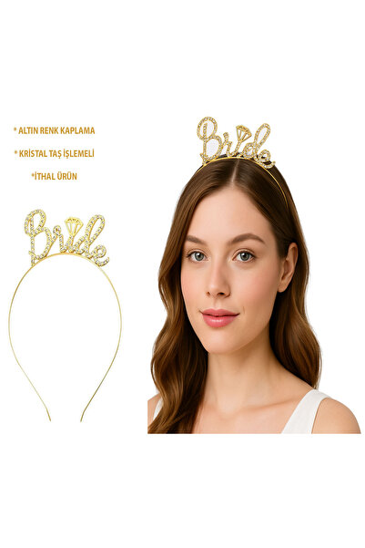 YerliÇöpPoşeti Gold Colored Stone "Bride" Bridal Tiara
