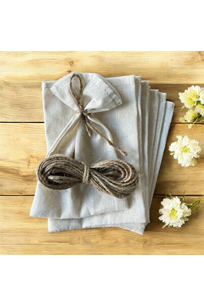 LİFENES 50'li Çok Amaçlı Bez Keten Kese 10x15 cm - Jüt İpli Nikah, Düğün, Lav...