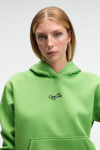 GRIMELANGE Melurea Women's Embroidered Hooded Comfort Fit Pistachio Green Sweatshirt