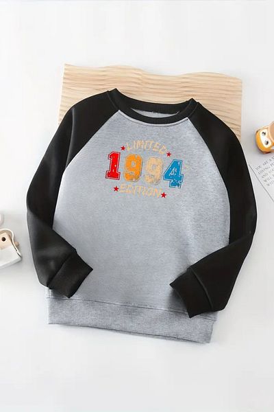 VBSVİBES Unisex Gray-Black Raglan Sweatshirt – Limited 1994 Printed, Long Sleeve