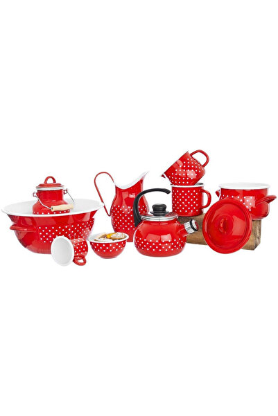 shumee TECKA 1.2L red polka dot enamel measuring cup