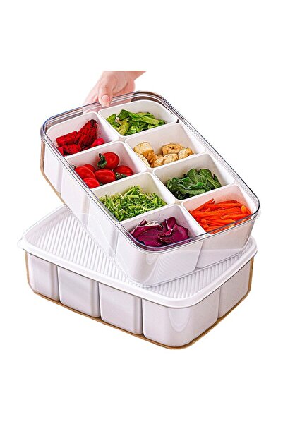 GABIANO Food Storage Container, 8 Compartments with Lid, PET+PP Material, 29 x 20 x 9 cm, White/Transparent