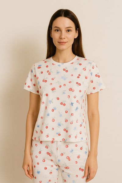 bendengiy Women's Short Sleeve Six Long Soft Textured Crew Neck Pajama Set