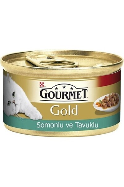 Gourmet Gold Parça Etli ve Soslu Somonlu ve Tavuklu Kedi Konservesi 85 gr