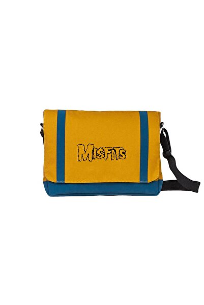 CrowsGate Misfits Logo Black Messenger Bag Yellow Color