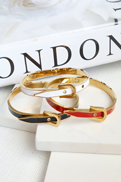 DEMOKAN Kadın Çelik Bileklik Renkli Kemer Model Kelepçe Bileklik