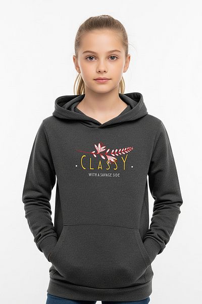 FYK KİDS Hooded 3-Piece Girl's Sweatshirt with Pocket Details-Printed