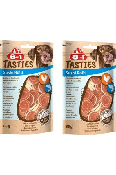 8in1 Tasties Sushi Rolls Tavuk ve Balıklı Köpek Ödülü 85 Gr. x 2 Adet