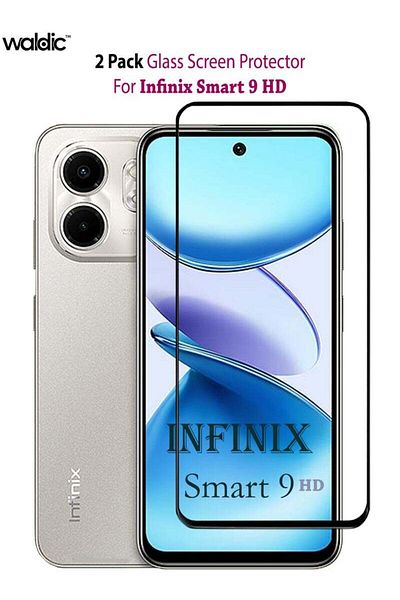 waldic واقي شاشة عالي الدقة لهاتف Infinix Smart 9 مصنوع من الزجاج المقوى المقاوم للخدش - أسود