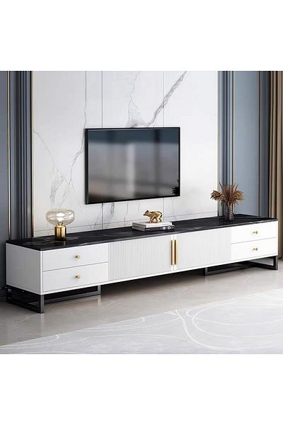 Türkiye طاولة تلفزيون، حامل تلفزيون HXDream، حامل طاولة تلفزيون مع 4 أدراج و2 باب 140 * 30 * 40 سم، مناسب لـ